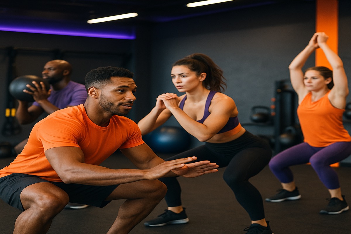 Group training together inside a club studio